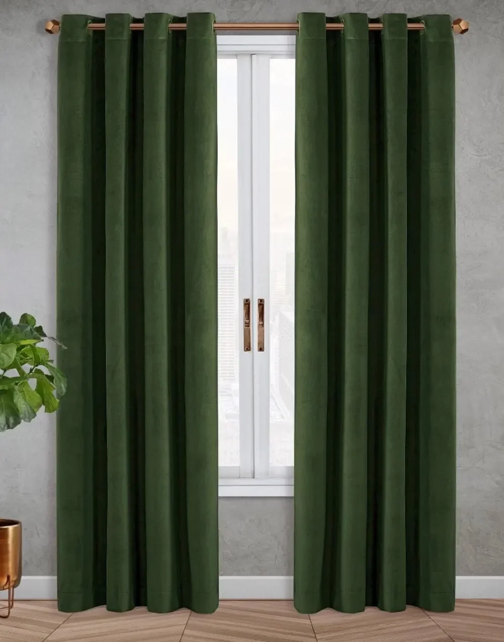 SilkHome Olive Green Total Blackout Velvet Window Certain 2-pack 52” x 96” each